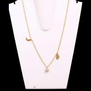 White CZ Gemstone Necklace, Gold Plated Necklace, Bridesmaid Gifts, Unique Gift Necklace, Round CZ Necklace, Brass Necklace, Mom Necklace