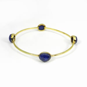 Handmade Lapis Lazuli Gold Plated Gemstone Bangle Bracelet- Dainty Bangle- Statement Bangle for Women- Wedding Bangle- Stackable Bangle