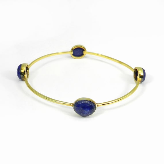 Handmade Lapis Lazuli Gold Plated Gemstone Bangle Bracelet | Etsy