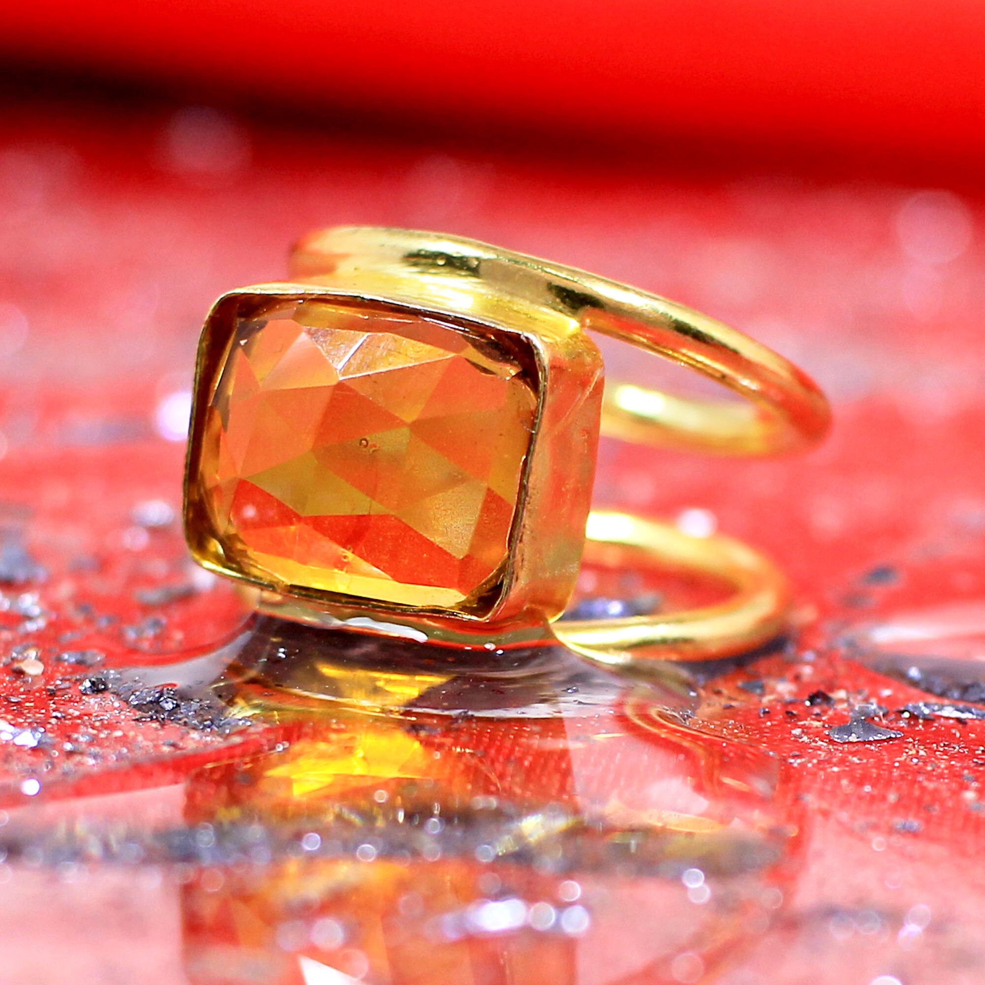 Citrine Hydro Gemstone Ring Double Band Ring Stacking Ring Etsy
