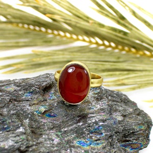 Red Onyx Ring, Gold Plated, Onyx Faceted Oval Ring, Handmade Brass Promise Ring, Onyx Gemstone Anniversary Ring, Gift for her