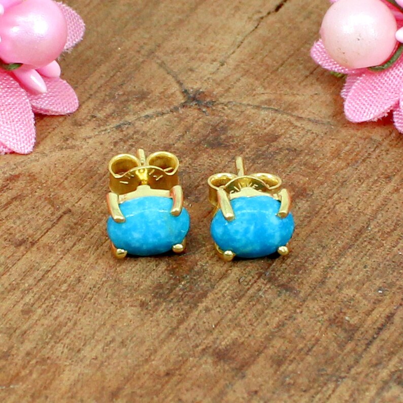 Natural Blue Turquoise Studs Earrings 925 Sterling Silver Etsy