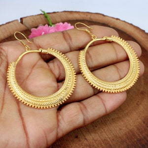 Handmade Gold Plated Brass Large Hoop Earrings: Indian Bridal Jewelry