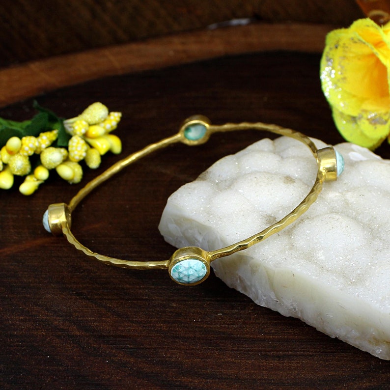 Turquoise Gold Plated Brass Bangle Hammered Bangle Victorian Etsy