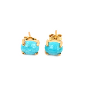 Natural USA Turquoise Studs Earrings, 925 Sterling Silver, December Birthstone, Dainty Earring, Women&#39;s Birthday Studs Earring, Gift For Her