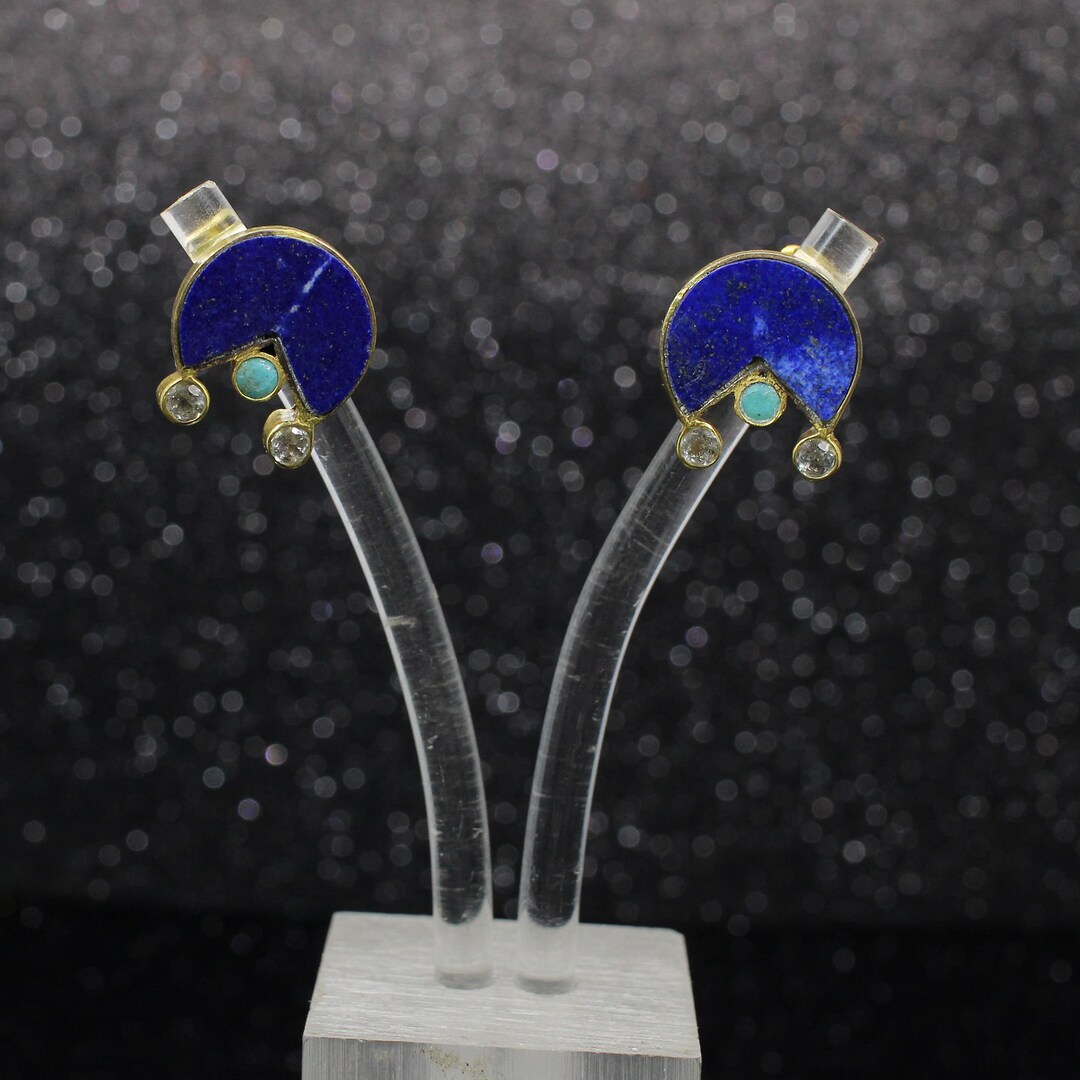 Natural Lapis Lazuli / Obsidian Oval Studs main image 1