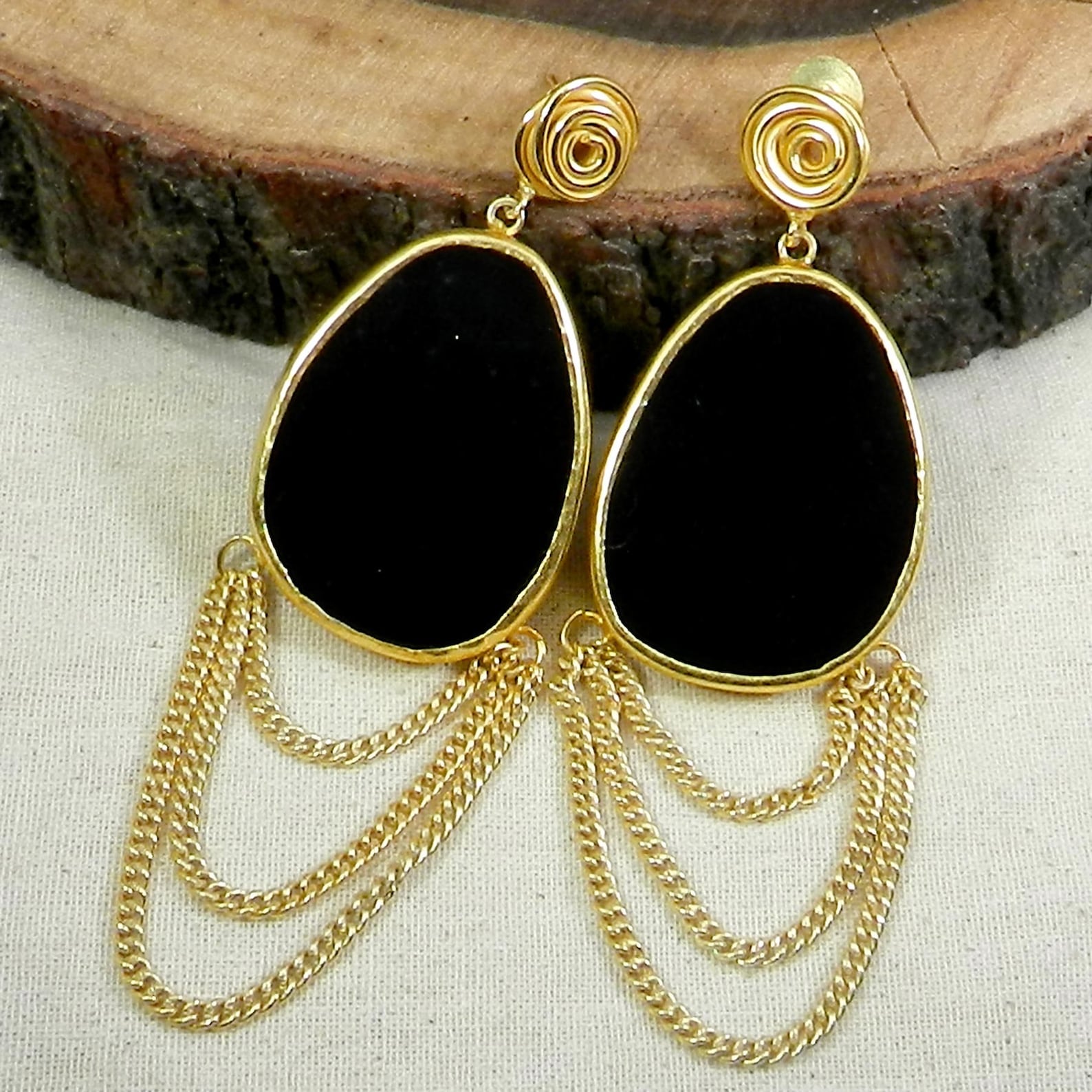 Black Onyx Earrings Fashion Earrings Earrings With Chain Etsy