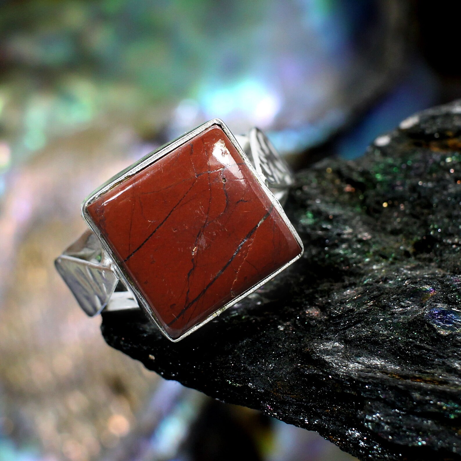 Natural Red Jasper Handmade Ring Silver Brass Ring Statement Etsy