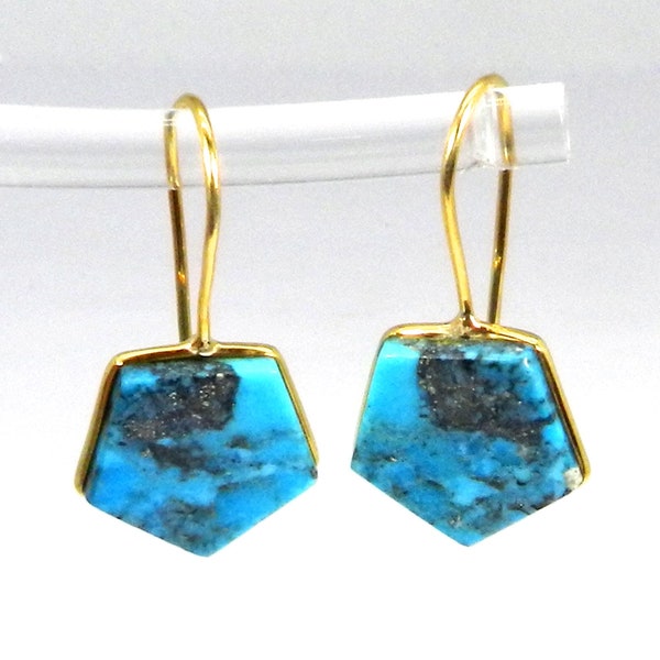 Nacozari Turquoise * Natural Turquoise *Geometric Earrings 2 Micron Gold Plated * Minimalist * Simple Turquoise Earring * Boho *Gift *Dainty