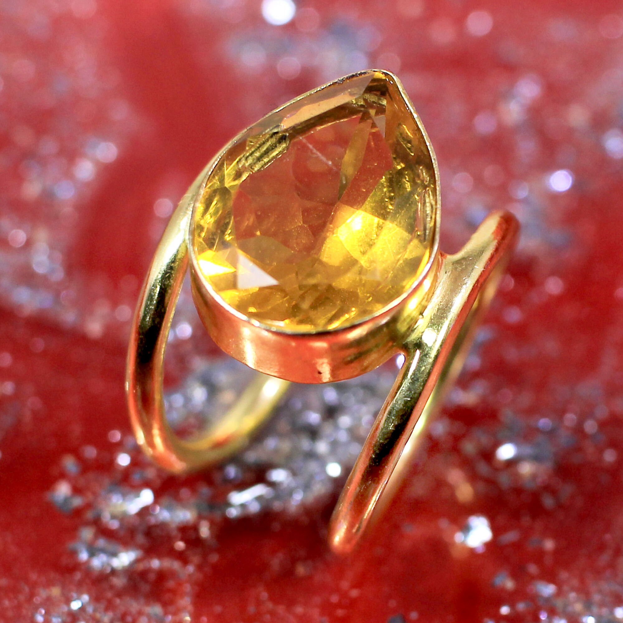 Pear Citrine Gemstone Ring Gold Brass Ring Handmade Ring Etsy