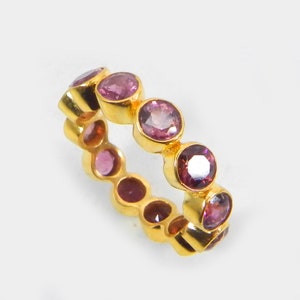 Pink Tourmaline Gold Plated Brass Ring- Handmade Ring- Eternity Band Ring- Women's Ring- Stackable Ring- Bohemian Jewelry- Mom Gifts