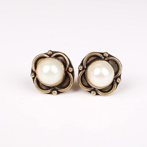 Handmade German Silver Pearl Studs: Black Oxidized Boho Jewelry