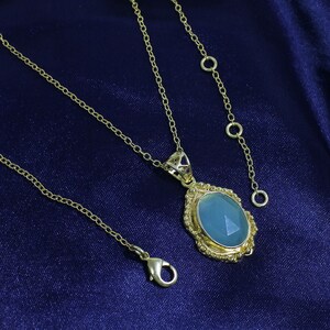 Women Gemstone Necklace, Aqua Chalcedony Necklace, March Birthstone Necklace, Jewelry For Gift,Beautiful Necklace,Brass Gold Plated Necklace
