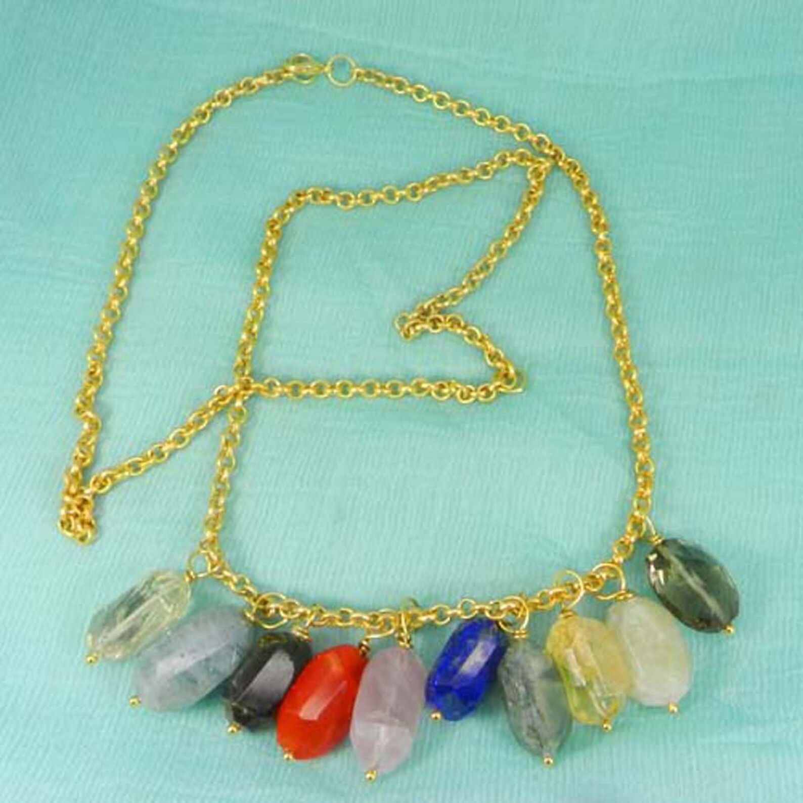 Interchangeable Multi Gemstone Pendants Necklace Rolo Chain Etsy