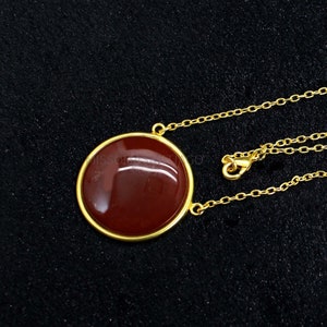 Collar de piedra preciosa de ónix rojo, collar hecho a mano, collar chapado en oro, collar redondo, regalo de aniversario, collar bohemio, collar para niñas