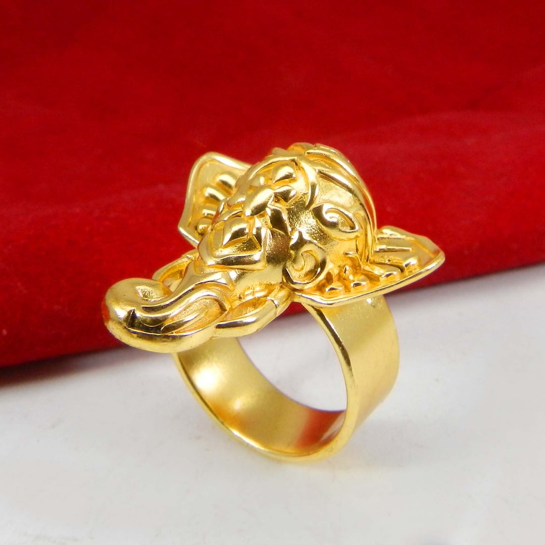 Gold Plated Brass Lord Ganesha Ring: Traditional Boho Jewelry
