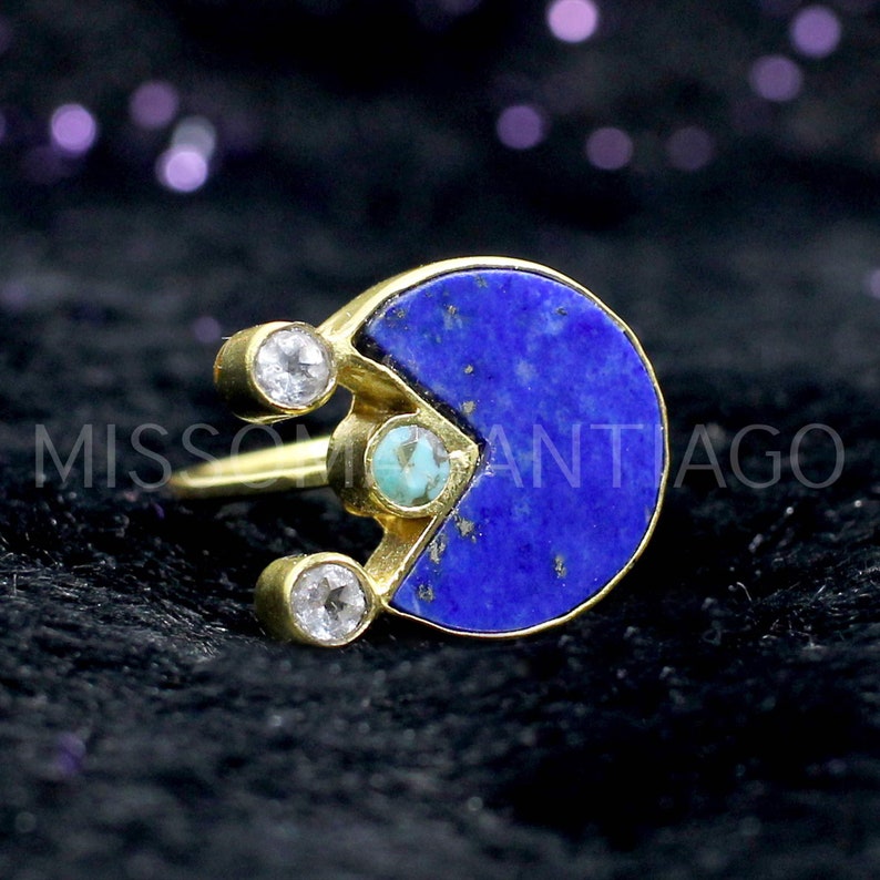 Turquoise Ring Gemstone Ring Handmade Gold Plated Brass Ring Designer Ring Statement Ring Zirconia Ring Boho Ring Lapis Lazuli Ring