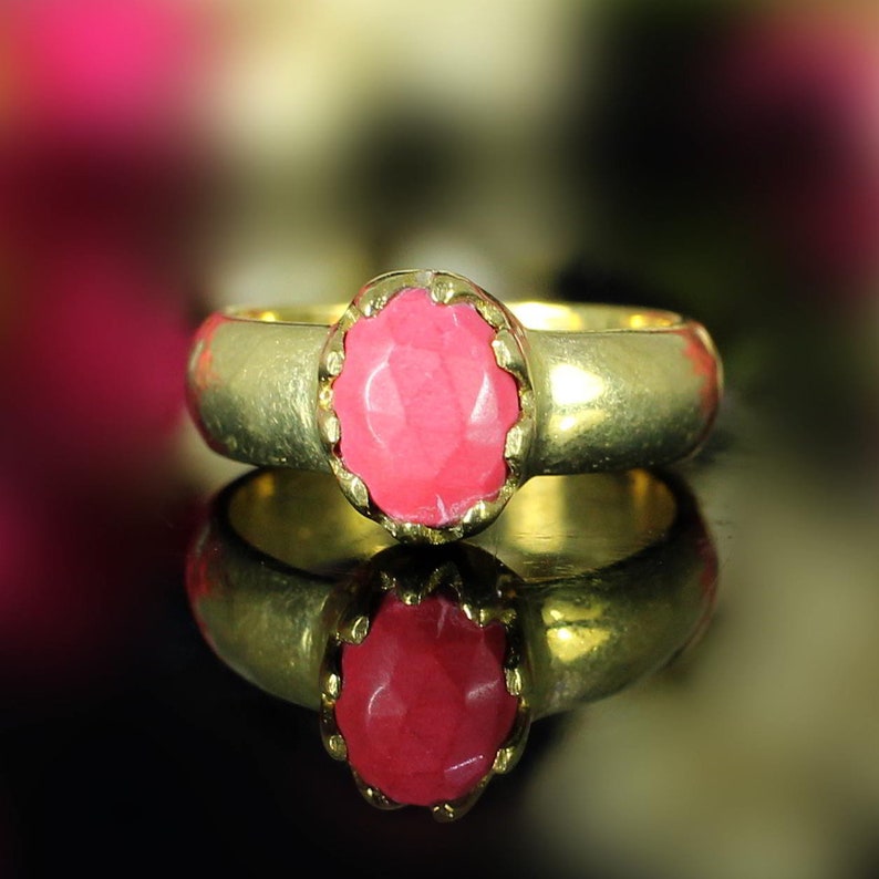 Birthday Gifts Bohemian Ring Promise Ring Gemstone Ring Synthetic Red Coral Ring Gold Plated Brass Unique Ring Victorian Ring