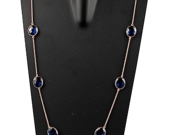 Women Long Necklace London Blue Topaz 