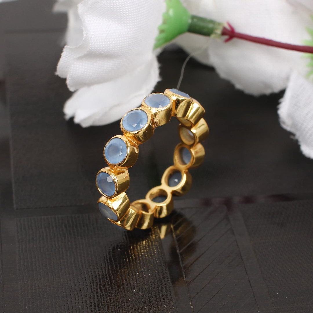 Bague d'éternité calcédoine bleue faite main bague tendance en