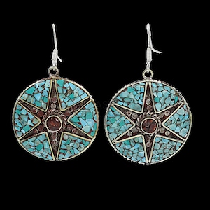 Nepali Ethnic Earrings, Turquoise & Red Coral Earrings, German Silver Jewelry, Handcrafted Earrings, Dangling Earrings, Traditional Earrings