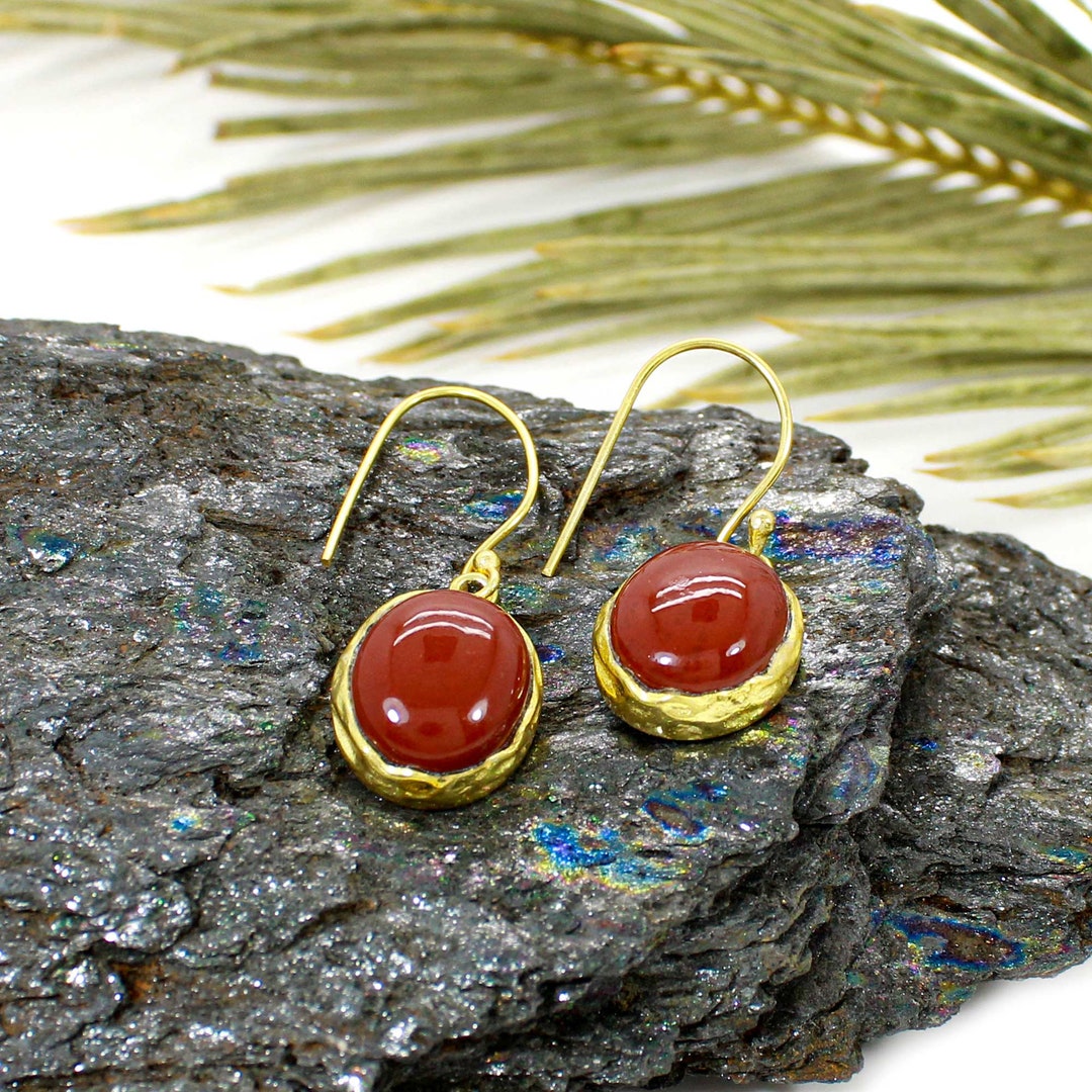 Natural RED JASPER Earrings Gold Plated Brass Earrings Drop Earrings
