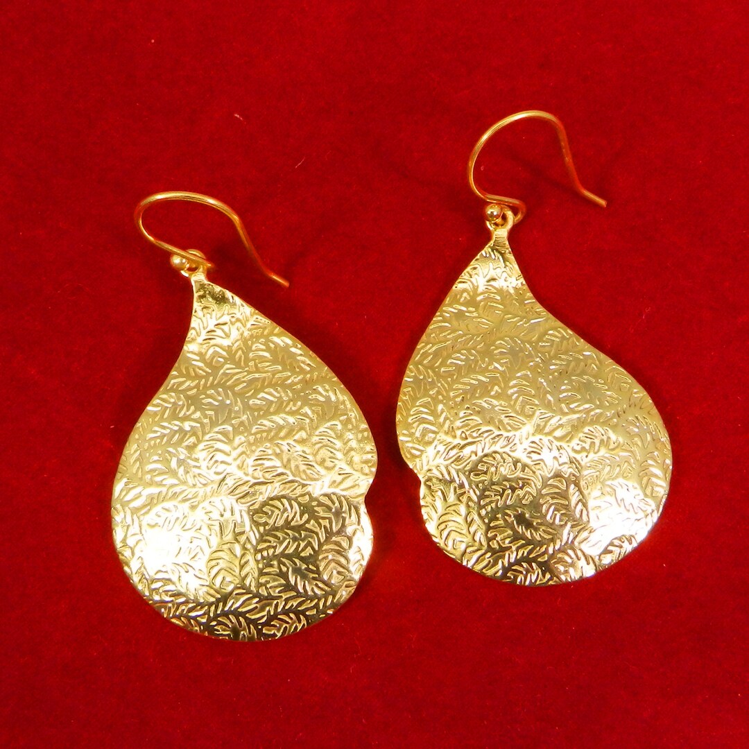 Gold Earrings Textured Earrings Hanging Earrings Handmade Earrings for ...