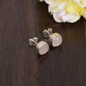 Minimalist Rose Chalcedony Smooth Stone Stud Earrings