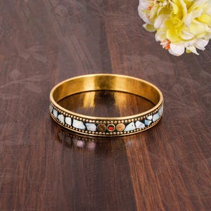 White Pearl Handcrafted Nepali Bangle Bracelet, Unique Nepali-Inspired Bangle Bracelet, Tibetan Gemstone Bangle, Touch of Nepalese Heritage