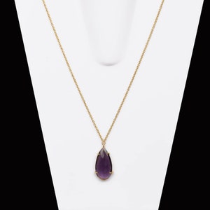 Damen Halskette, Prong Set Schmuck, Amethyst Halskette, lila Amethyst Birne Halskette, Anhänger und Kette, Geburtstagsgeschenk Schmuck