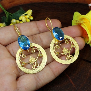 Schweizer Blautopas Ohrringe, Frauen baumeln Ohrringe, Designer Ohrringe, Ohrringe, Schöne Ohrringe, Statement Ohrringe, Birthstone Ohrringe