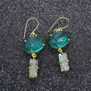 Handmade Apatite Hydro & Turquoise Brass Earrings
