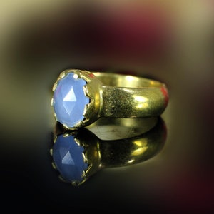 Blue Chalcedony Unisex Ring- Gold Plating- Gemstone Ring- Brass Jewelry- Ring for Women- Everyday Ring- Chalcedony Jewelry- Easter Gifts
