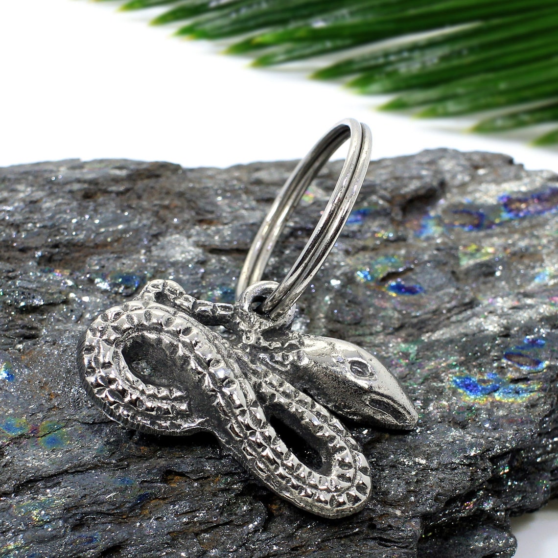 Snake Keychain Brass Jewelry Oxidised Keychain Silver Etsy