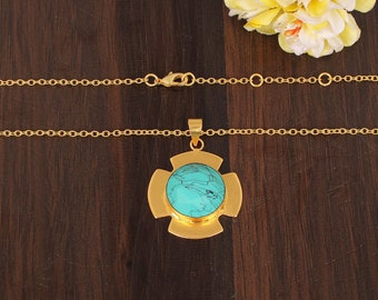 Synthetic Green Turquoise Necklace, December Necklace, Gold Plated Necklace, Brass Necklace, Bridesmaid Necklace, Gift For Her, Women Gift