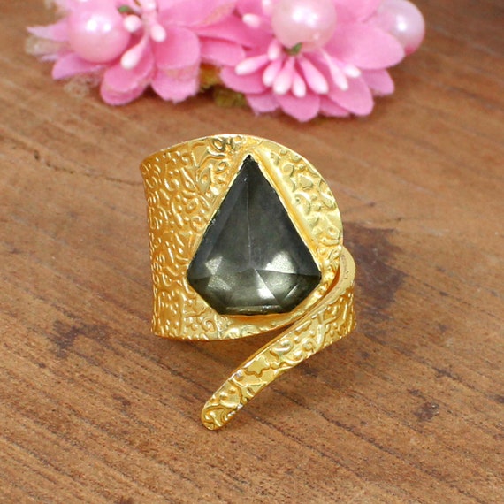 Women's Ring Copper Plated 18K Gold Natural Stone Big Ring Crystal Ring Women's Ethnic Bridal