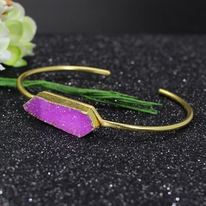 Pink Druzy Dainty Bangle- Engagement Gifts- Women Bangle- Adjustable Bangle- Gemstone Bangle- Boho Bangle- Druzy Jewelry- Bangle Bracelet