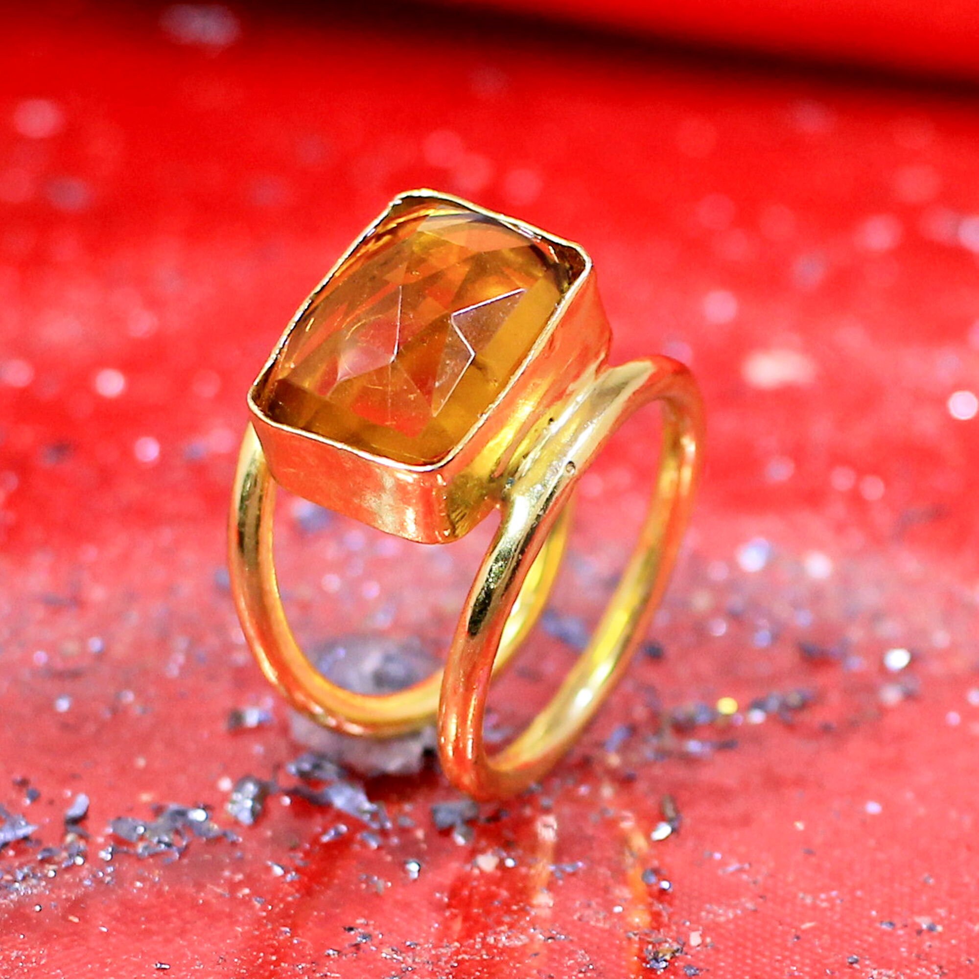 Citrine Hydro Gemstone Ring Double Band Ring Stacking Ring Etsy