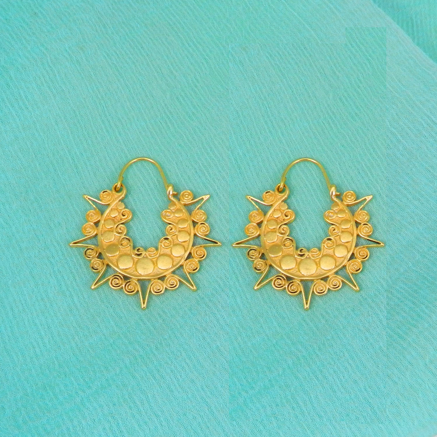 brass earring boho earring Turquoise earring gold plated earring Gift jewelry women accessory round earring beaded earring