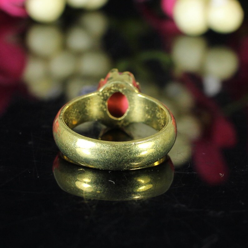 Birthday Gifts Bohemian Ring Promise Ring Gemstone Ring Synthetic Red Coral Ring Gold Plated Brass Unique Ring Victorian Ring
