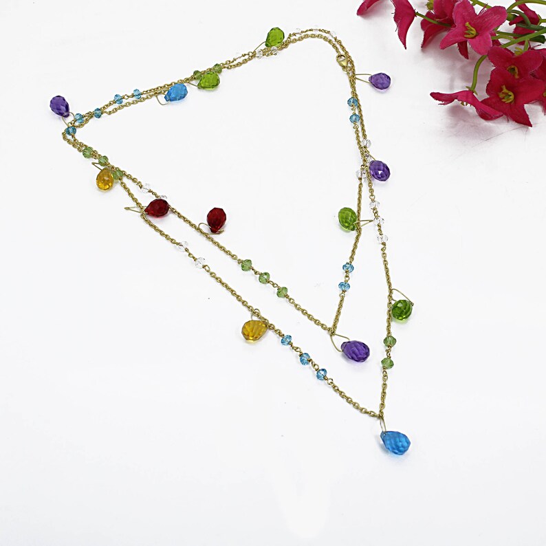Multi Gemstones Beaded Necklace Gold Plated Brass Jewelry Etsy