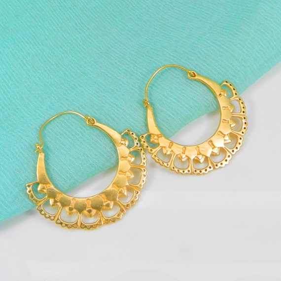 Handcrafted Gold Plated Creole Earrings: Indian Tribal Boho Style