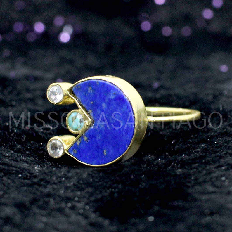 Turquoise Ring Gemstone Ring Handmade Gold Plated Brass Ring Designer Ring Statement Ring Zirconia Ring Boho Ring Lapis Lazuli Ring