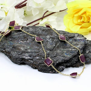 Ruby Corundum Long Necklace Jewelry- Gemstone Jewelry- Gothic Jewelry- Boho Necklace- Genuine Ruby- Wedding Jewelry- Natural Ruby Jewelry