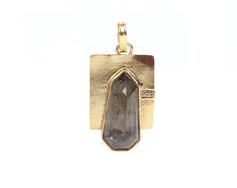 Doublet Gemstone Pendant, Gold Plated Pendant, Pyrite & Crystal Pendant, Handmade Pendant, Pendant For Necklace, Fashion Jewelry