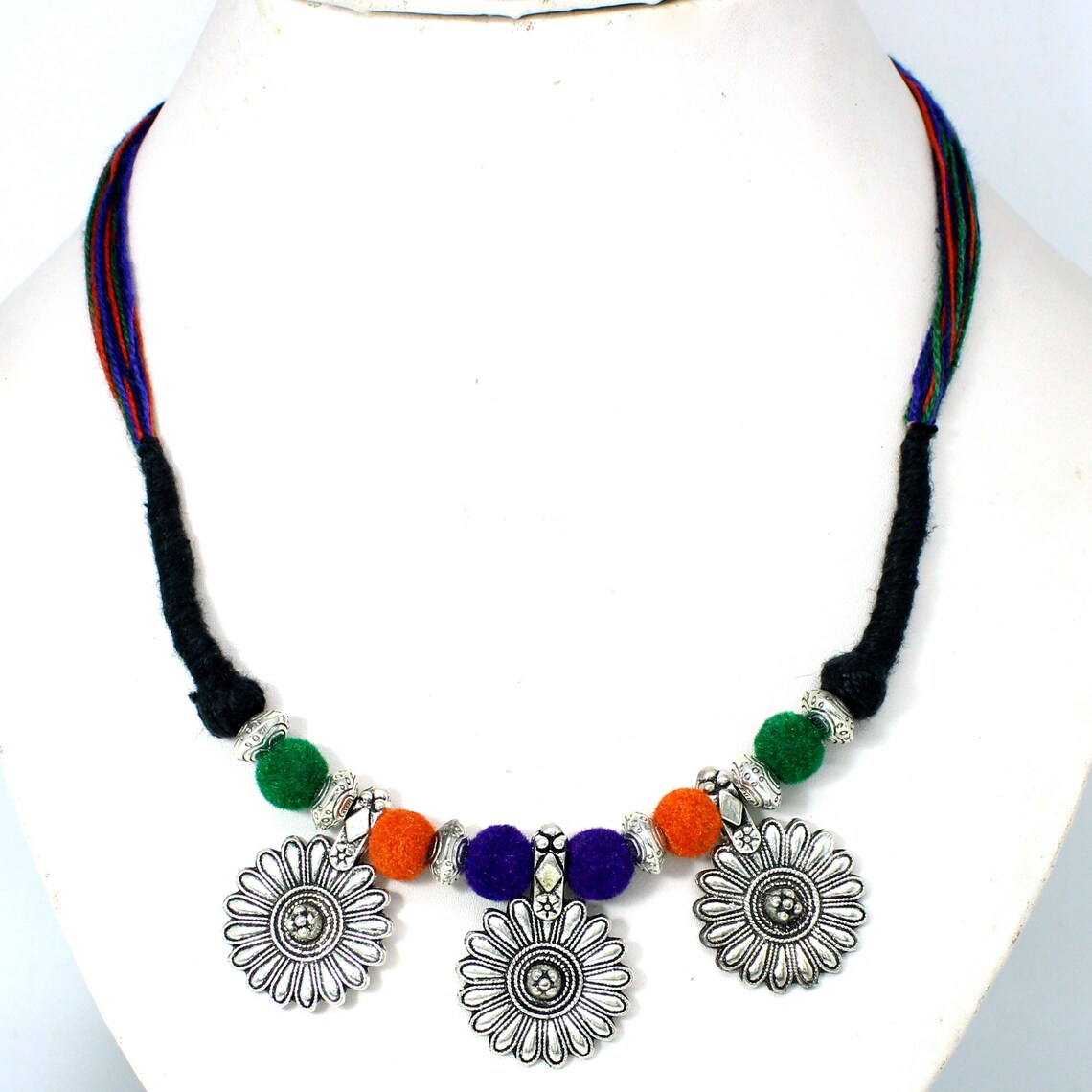 Multicolor - German Silver Thread Beads Necklace Set 03