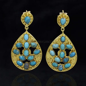 American Turquoise Gemstone Earrings, Gold Plated Earrings, Women Designer Earrings, Bohomian Jewelry, Fashion Earrings, Mom Earrings
