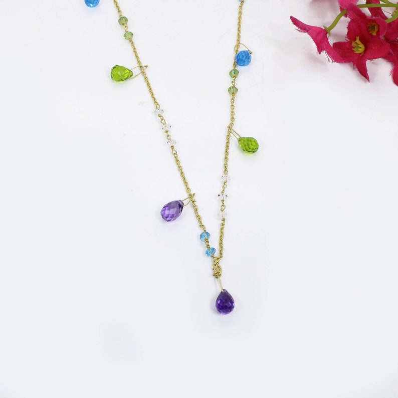 Multi Gemstones Beaded Necklace Gold Plated Brass Jewelry Etsy