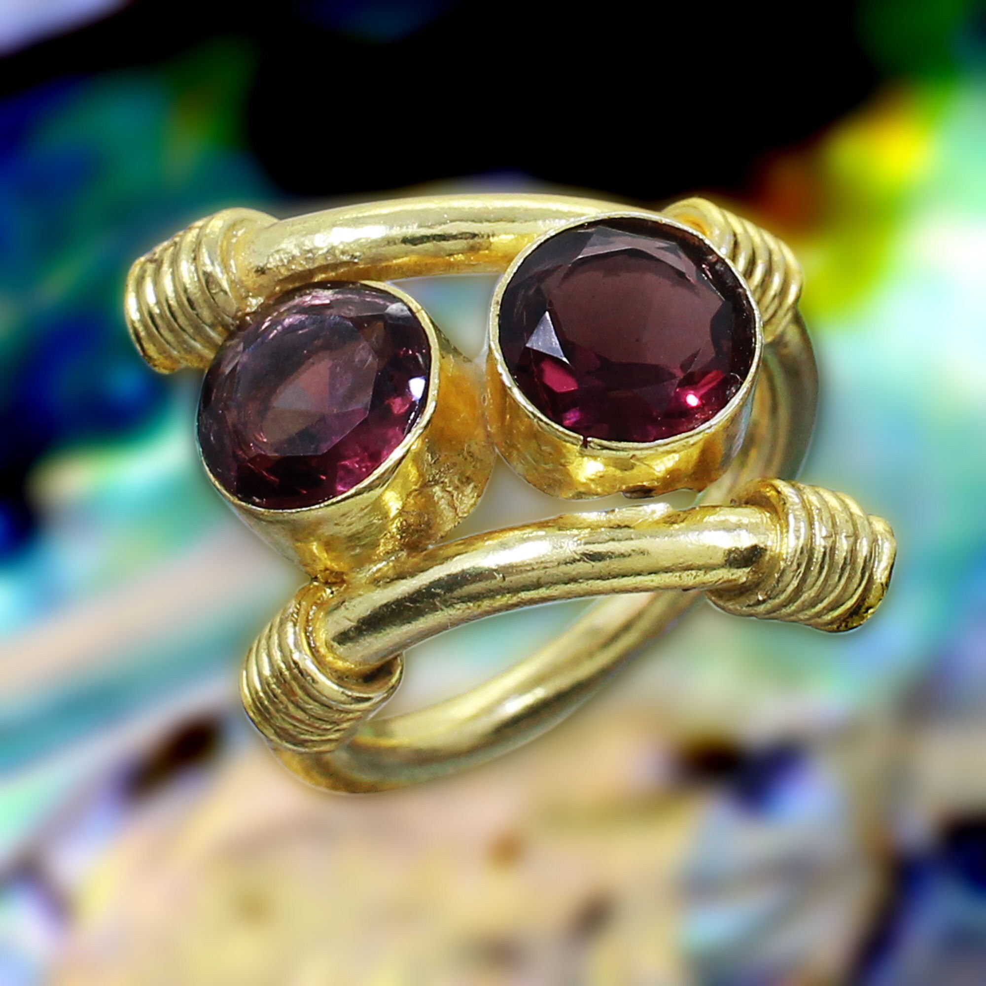 Pink Amethyst Handmade Ring Gold Plated Brass Ring Gemstone Etsy