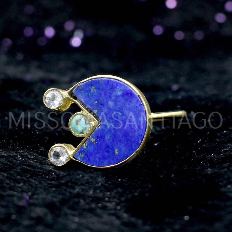 Turquoise Ring Gemstone Ring Handmade Gold Plated Brass Ring Designer Ring Statement Ring Zirconia Ring Boho Ring Lapis Lazuli Ring